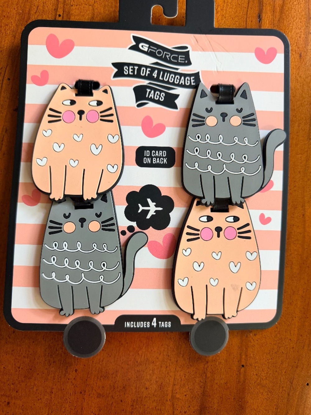 G-Force peach and grey  kitty luggage tags set of 4 NWT